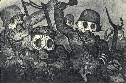 Here is a famous one by Wilfred Owen about a First World War gas attack.